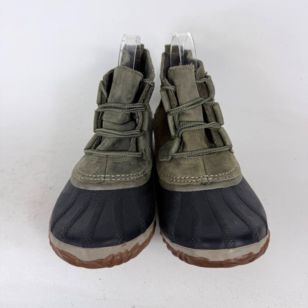Sorel Out 'N About Duck Boots Women's 7.5 Green Black Leather Waterproof Lace-Up - Picture 4 of 9
